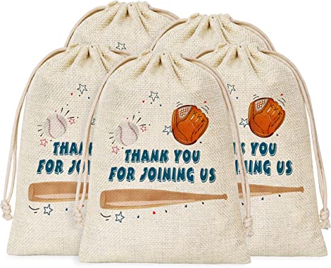 Photo 1 of   Baseball Party Bags, Baseball Theme Party Favors Bags for Kids Birthday, Baby Shower Party Supplies, Candy Goodies Treat Gift Bags with Drawstring, Set of 5(HB06)
