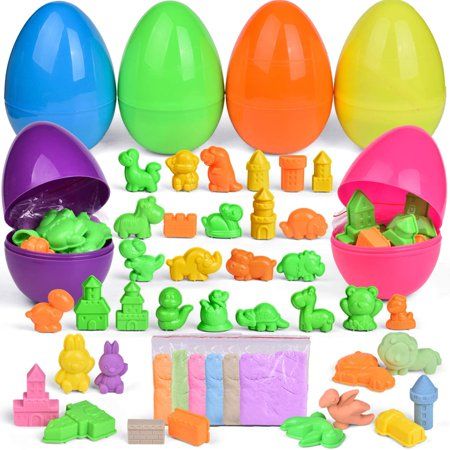 Photo 1 of Fun Little Toys 6 Pcs Jumbo Easter Eggs Prefilled with Play Sand and Sand Mold Kit Set for Easter Party Favors
