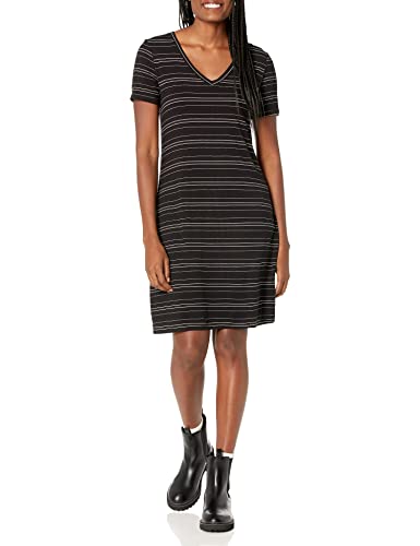 Photo 1 of Daily Ritual Women's Jersey Short-Sleeve V-Neck T-Shirt Dress, Black, Stripe, Medium
