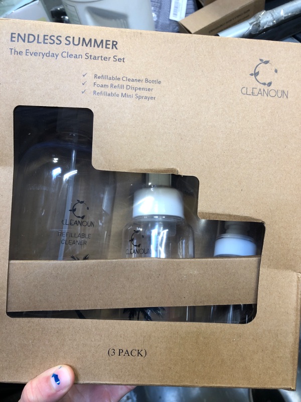 Photo 2 of CLEANOUN The Clean Essential - (3 Reusable Bottles & 10 Tablet Refills) Multi-Surface Cleaner, Bathroom, Kitchen, Floor, Glass & Window Cleaner and Foaming Hand Soap (Compostable Packaging) 10 Tablets + 3 Refill Bottles (Set A)