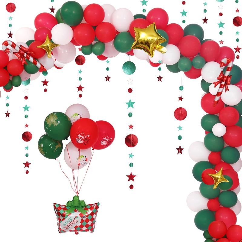 Photo 1 of 125 Pcs Christmas Balloons Garland Arch kit, Merry Christmas Balloon with Xmas Red Green White Cane Candy Balloons for Christmas Party Decorations (Balloons-E)
