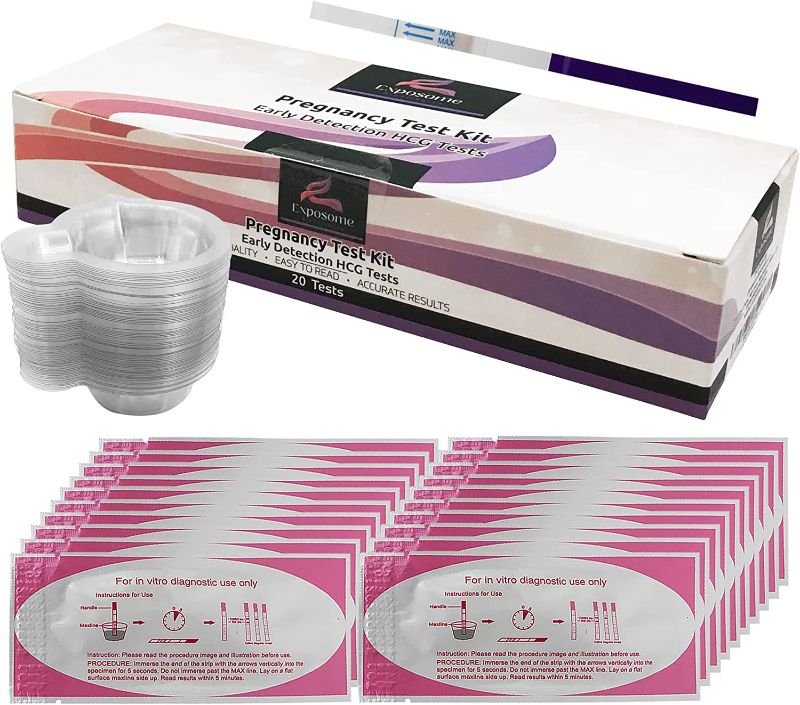 Photo 1 of Exposome BioSciences Pregnancy Test Strips. (20 Pack) Early Detection HCG Pregnancy Tests. Statistically Significant Test Results: Over 99% Accuracy  -- FACTORY SEALED --
