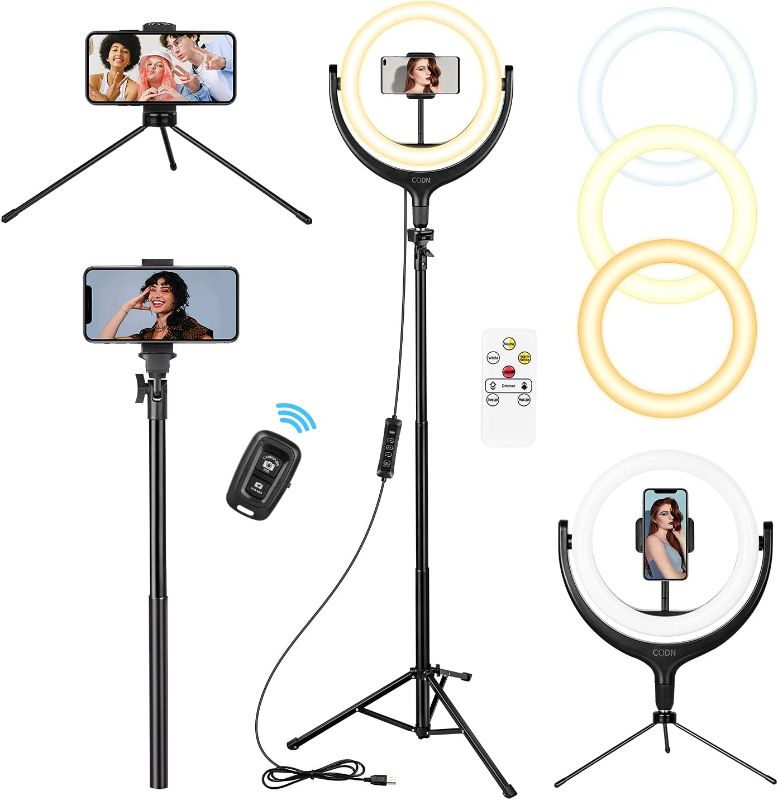 Photo 1 of CODN 10” Selfie Ring Light with Stand and Phone Holder, Remote Control Led Ring Light for Phone with Wireless Remote Shutter for Makeup/Photography/YouTube/Facebook Live, Compatible with iOS/Android
