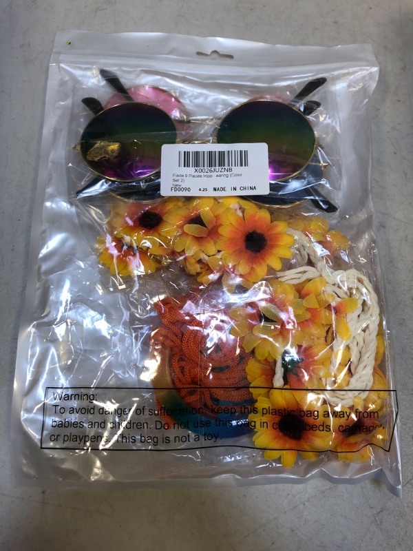 Photo 2 of Fiada 9 Pieces Hippie Costume Set, Includes 3 Pieces Hippie Glasses, 3 Pieces Peace Sign Necklaces, 3 Pieces Daisy Sunflower Hairbands for Summer Wearing (Color Set 2)
