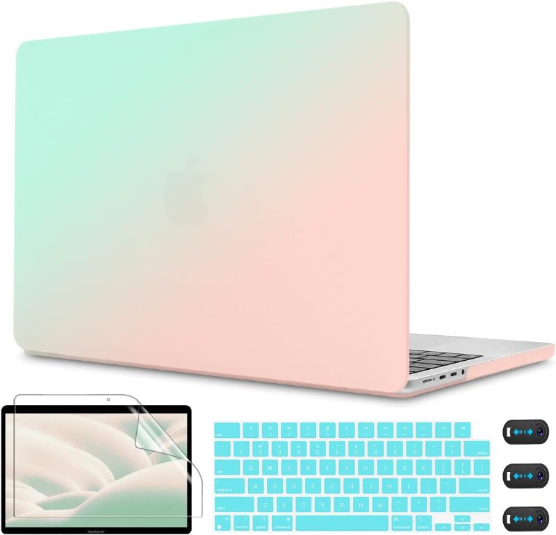 Photo 1 of CISSOOK Green Cover for MacBook Pro 14 Inch 2021 Released, Plastic Hard Shell Case with Keyboard Cover Compatible with MacBook Pro 14 Inch 2022 with M1 Pro/Max Chip fits Touch ID, Gradient Green  -- FACTORY SEALED --
