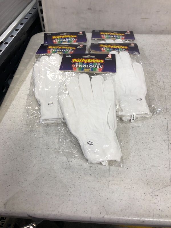Photo 1 of 5 PACK--PartySticks LED Gloves for Kids - Skeleton Light Up Gloves for Kids with 5 Colors and 6 Flashing LED Modes, LED Finger Lights Sensory Toy Glow in The Dark Gloves Kids Large, White Large White
