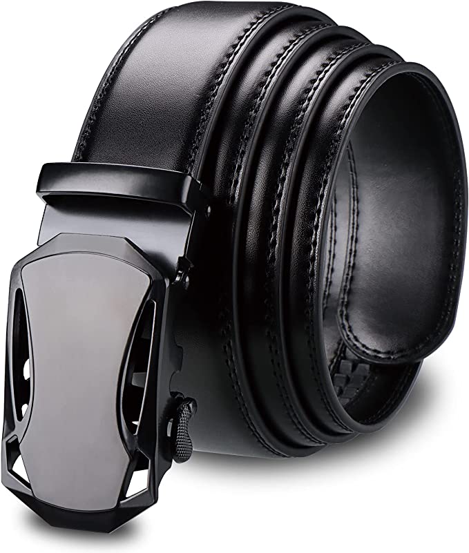 Photo 1 of JEKIXHUA Men's Black Ratchet Dress Belt Comfort Leather Slide Adjustable Buckle, Trim to Fit, Size: 24" to 42" Waist Adjustable