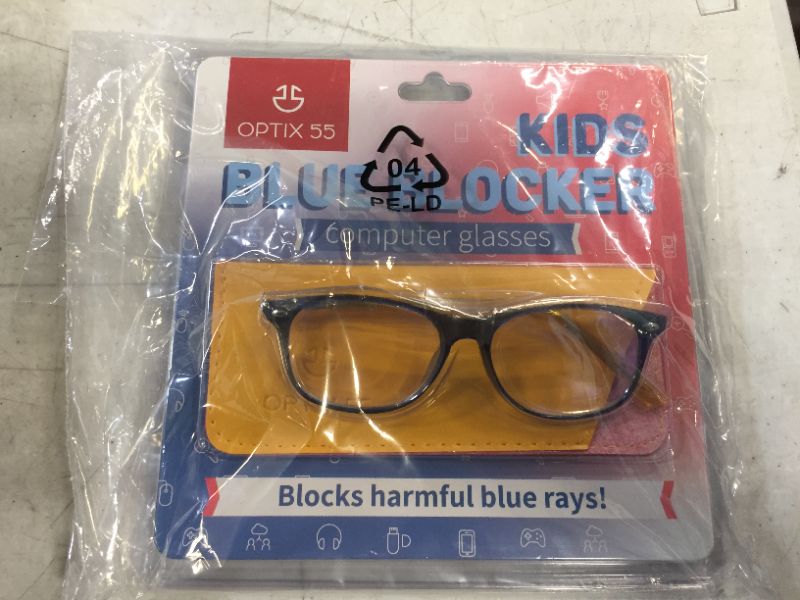 Photo 2 of  Optix 55 Blue Light Blocking Glasses Girls & Boys | Anti Eyestrain Blue Light Glasses Kids Computer Gaming Glasses (Ages 3-10) | Flexible Blue Square Frames with Yellow Temples Video Phone Screen Eyeglasses