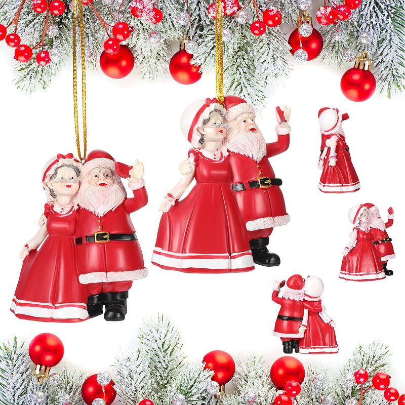 Photo 1 of 2 Pcs Christmas Ornament 2022 Santa and Mrs Claus Christmas Tree Ornament Santa Couple Holiday Ornament Mr and Mrs Claus Decor Resin Engraved Christmas Together for Xmas Gift
