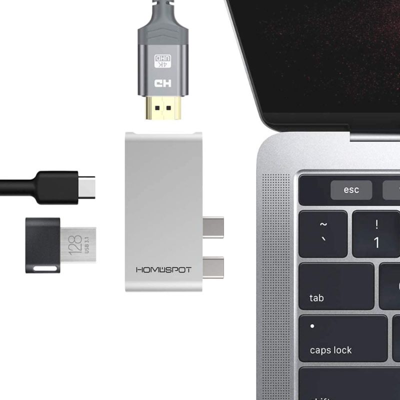 Photo 1 of HomeSpot 3-in-1 USB Type-C Hub for MacBook Pro 13"/15" MacBook Air with Case on HDMI 4K Video Output & USB 3.0 Port Ultra Slim - Silver