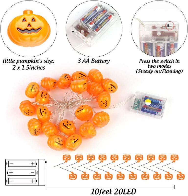 Photo 2 of 2 COUNT- DomeStar Halloween String Lights, 10ft 20LED Pumpkin Lights Battery Operated Pumpkin Lights for Halloween Thanksgiving Decorations