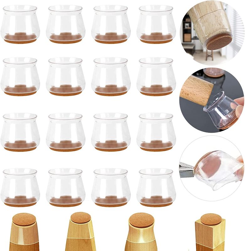 Photo 1 of 3 COUNT- 16 PCS Chair Leg Protectors for Hardwood Floors, Clear Leg Protectors for Chairs, Free Moving Chair Leg Covers Protecting Floors from Scratches and Reduce Noise