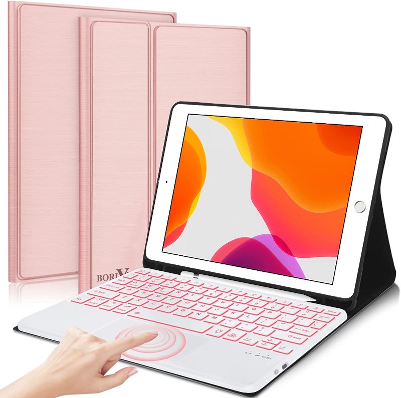 Photo 1 of BORIYUAN iPad 10.2 9th/8th/7th Generation Case with Touchpad Keyboard, 7 Colors Backlit Detachable Trackpad Keyboard Slim Folio Cover for iPad 10.2"/iPad Air 10.5"(3rd Gen)/iPad Pro 10.5"– Rose Gold