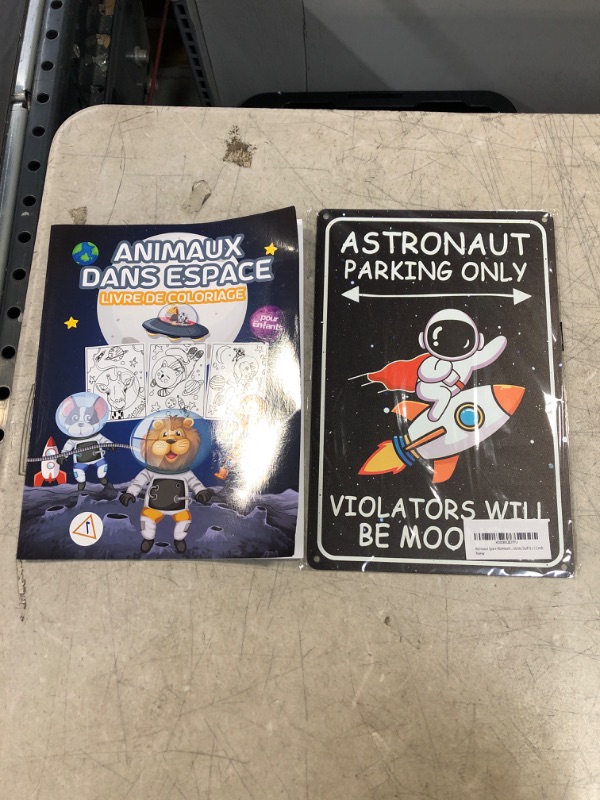 Photo 3 of Astronaut Aluminum Sign Space Themed, Outer Space Decor for Boys/ Girls Room 8 x 12 inch & French Edition Astronaut Coloring Book