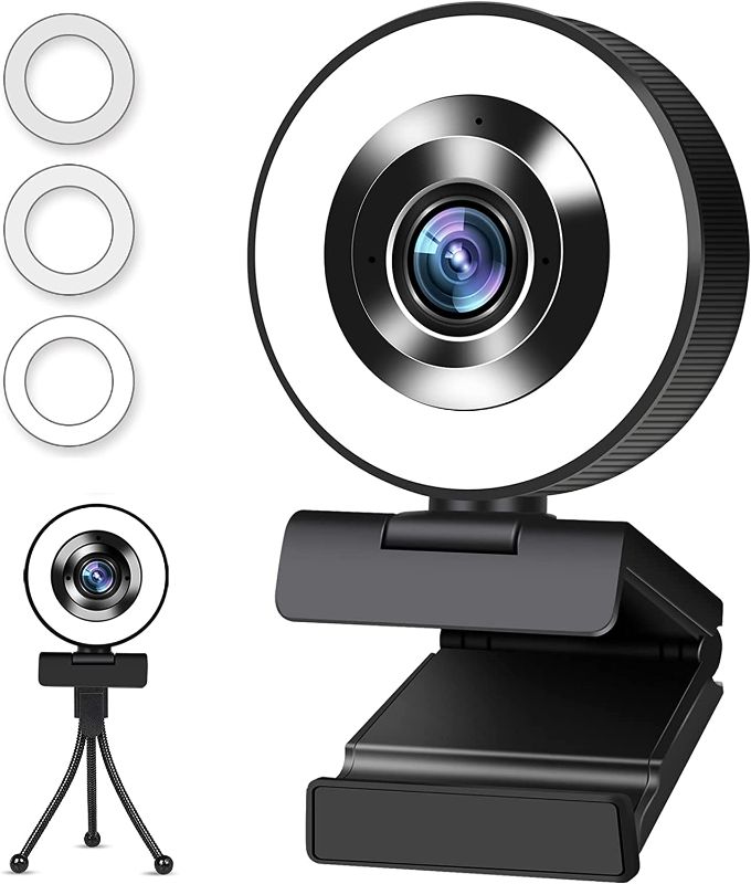 Photo 1 of Webcam with Microphone, 110-Degree View Angle, Auto Focus 1080p Web Camera for Video Calling Conferencing Recording, PC Laptop Desktop USB Webcams, Wide Angle Lens
