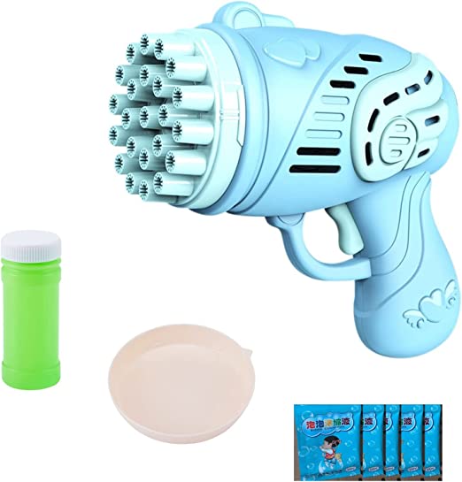 Photo 1 of 23 Hole Bubble Machine For Kids Ages 4-10 Boys Girls Birthday Gifts 2022 Upgrade Toy Gift Bubble Maker Bubble Gun Summer Outdoor Super Large Phantom Light Automatic Bubble Machine -Blue