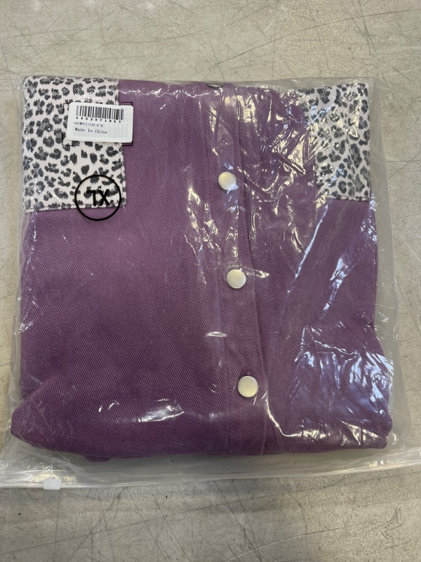 Photo 2 of AlvaQ Women Vintage Long Sleeves Button Down Fitted Denim Jean Outwear Jackets A Purple SIZE XL