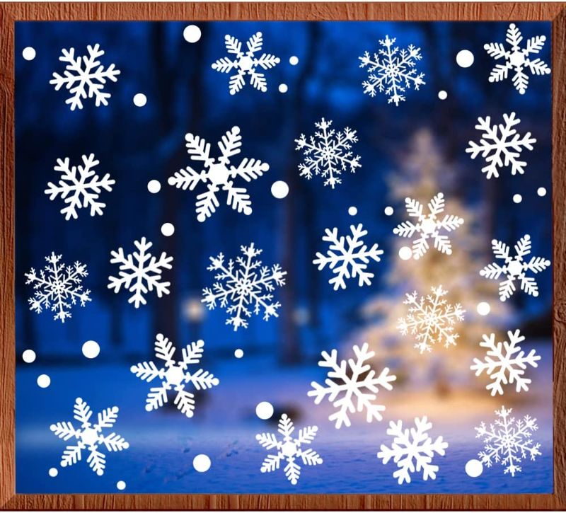 Photo 1 of 222Pcs White Snowflake Window Clings Decal Wall Stickers Ornaments Party Supplies for Winter Wonderland Frozen Theme Party Decorations Happy New Year Birthday Xmas Holiday, 6 sheet ** 3 SETS ** FACTORY SEALED 
