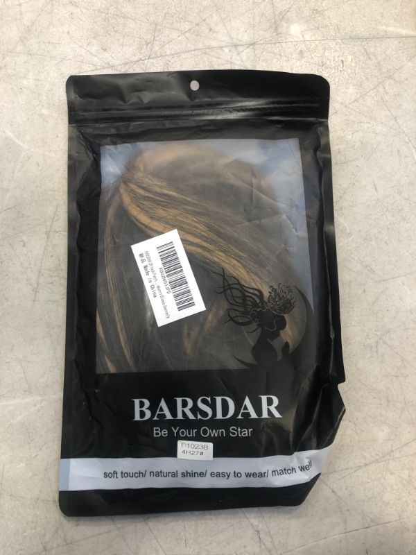 Photo 2 of BARSDAR 28 inch Ponytail Extension Long Straight Wrap Around Clip in Synthetic Fiber Hair for Women - Dark Brown mix Strawberry Blonde Unevenly
