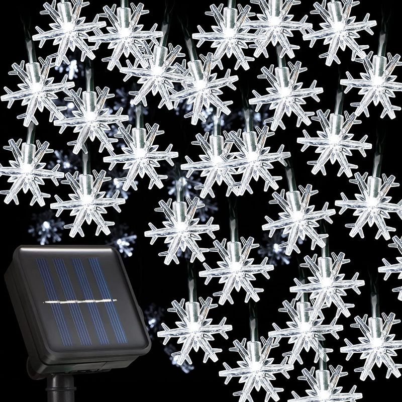 Photo 1 of 30 LED Solar Snowflake Lights Christmas String Lights 21.3 Feet Waterproof 8 Modes Solar Powered Fairy Lights for Wedding Party Garden Bedroom Outdoor Indoor Christmas Decoration (White Light) ** FACTORY SEALED 
