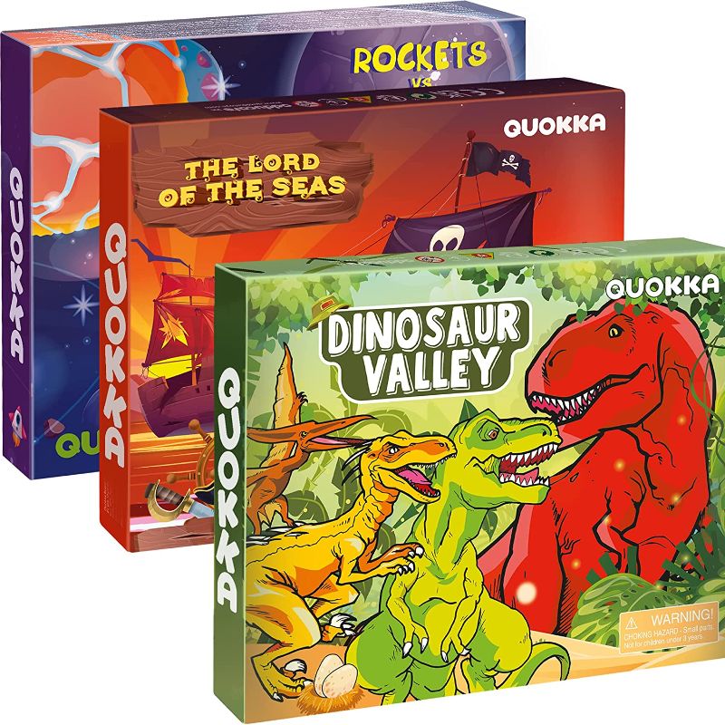Photo 1 of ?ooperative Games for Kids Ages 6-12 by QUOKKA - Board Card Games for Kids 4-8 | 3 Set | Logical Dinosaur | Strategy Pirates | Space Adventure | Family Games for 6-8 Year Old ** FACTORY SEALED 
