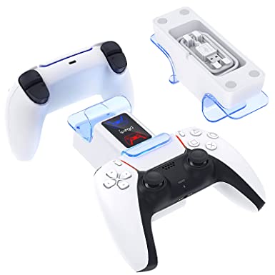 Photo 1 of Dual Charging Stand for PS5 Controller, MENEEA Fast Charger Dock Station & Small Size Compatible with Playstation 5 for DualSense Controller with LED Indicator, USB Storage for PS5 Controller