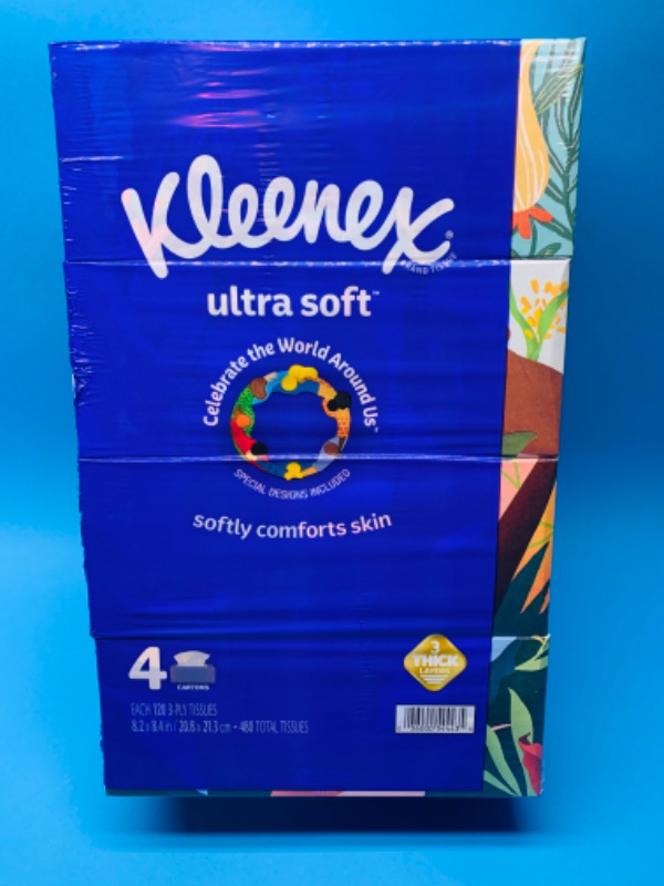 Photo 1 of 635177…4 boxes of Kleenex ultra soft 3ply tissues with special designs 