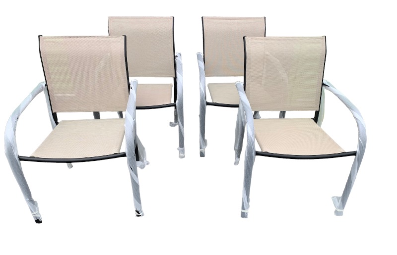 Photo 1 of 635349… 4 stackable outdoor patio chairs with black metal frames 