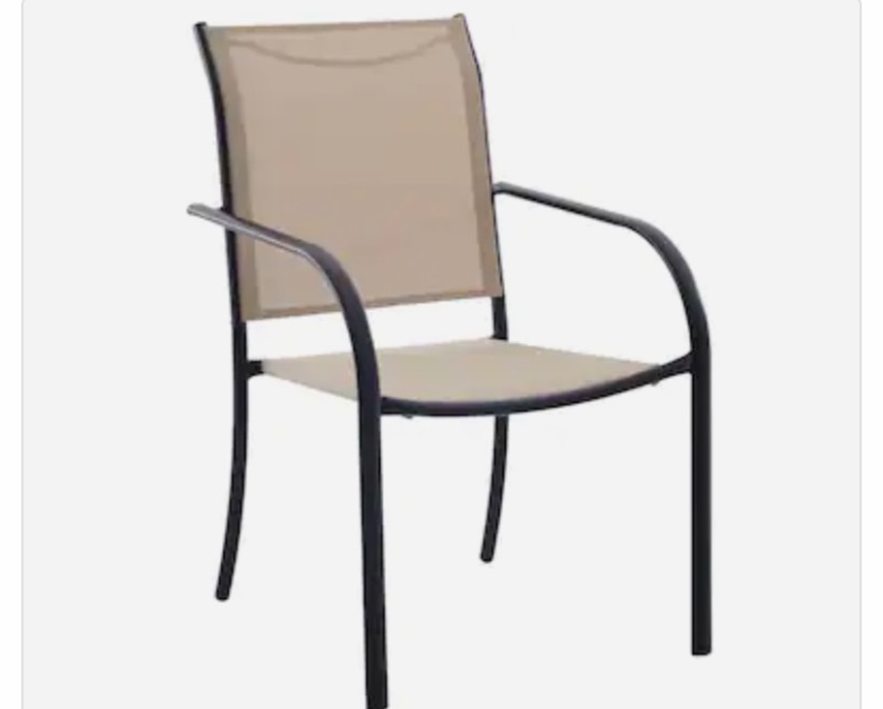 Photo 2 of 635350… 2 stackable outdoor patio chairs with black metal frames 