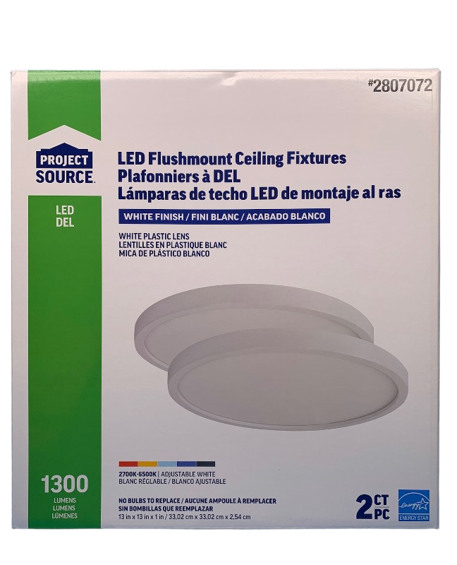 Photo 1 of 635387… 2 pack LED flushmount ceiling fixtures 13 x 13 x 1” adjustable white