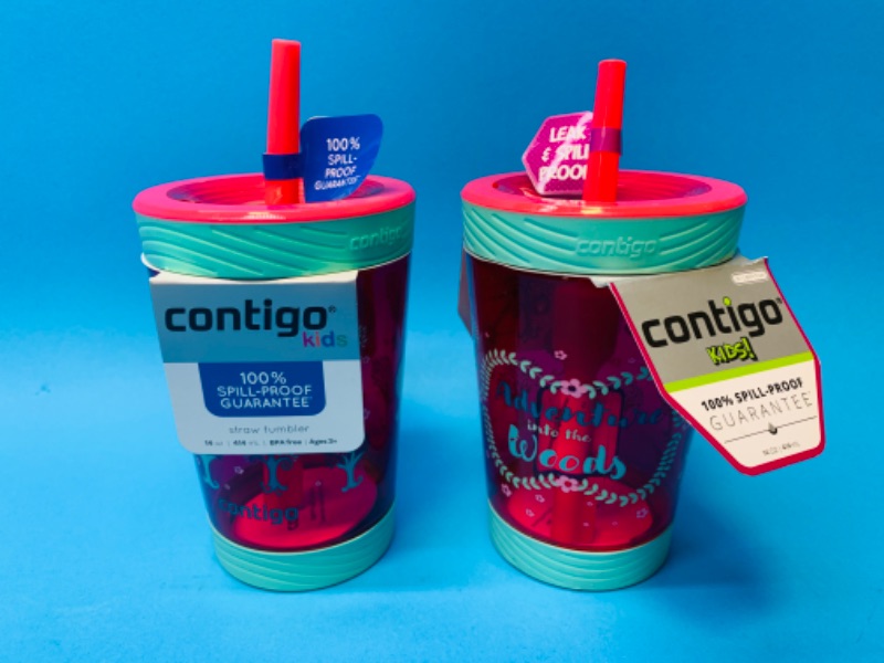 Photo 1 of 635700…2 contigo spillproof tumblers with straws 14 oz each 