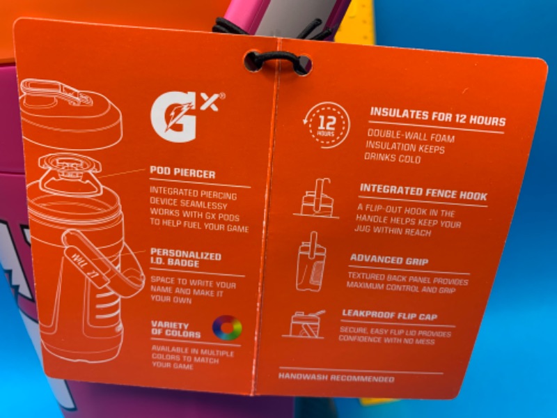 Photo 4 of 636323…Gatorade Gx 64 oz. Jug with fence hook, spillproof lid, name badge, insulated for 12 hours 