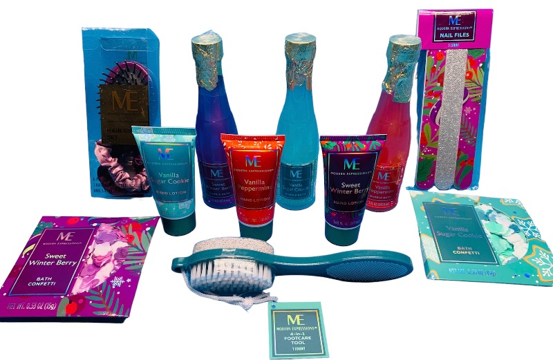 Photo 1 of 636365… bubble bath, hand lotions, nail files, hair gift set, bath confetti, and foot care tool