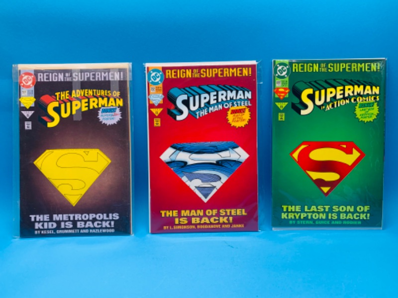 Photo 1 of 636745… 3 Superman comics in plastic sleeves 