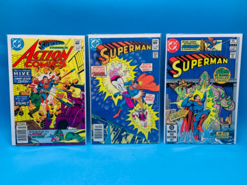 Photo 1 of 637121…3 vintage $.60 Superman  comics in plastic sleeves 