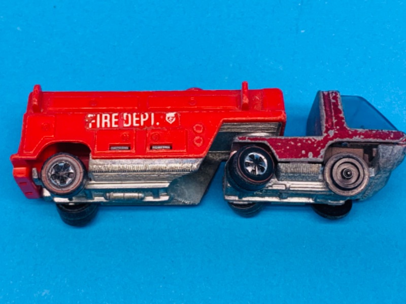 Photo 5 of 637428…worn- 1969 hot wheels redline heavy weights and fire dept trailer - bent wheels, paint chips, scuffs, and wear