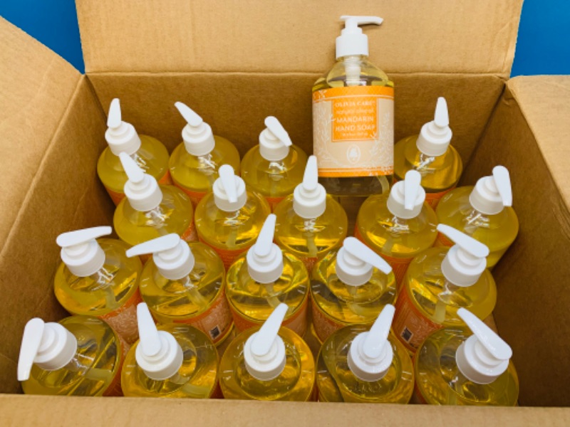 Photo 1 of 637448… 20 bottles of Olivia Care vegan olive oil mandarin hand soap 18.5 oz each