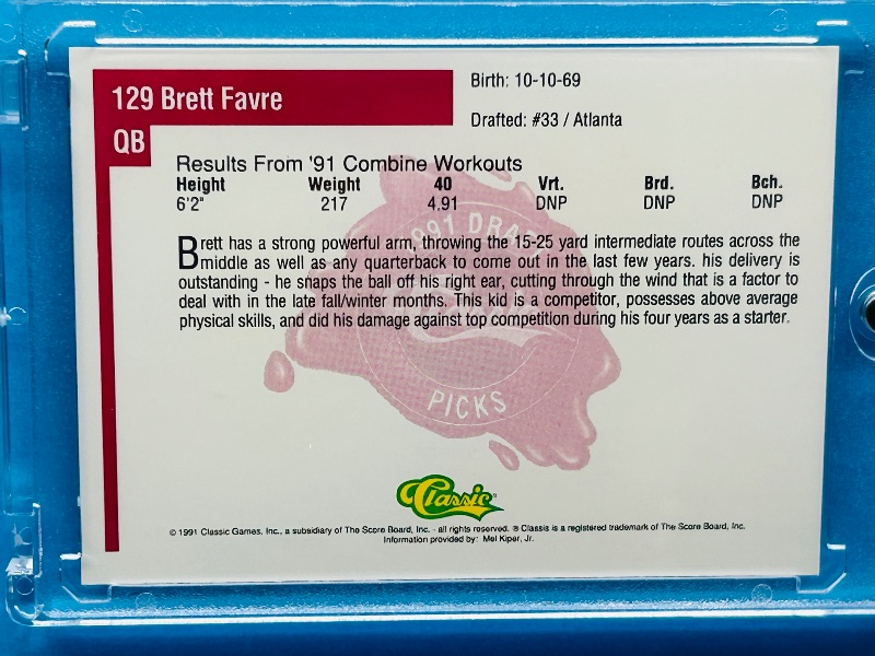 Photo 2 of 637484…Rookie Brett Favre card 129 in hard plastic case