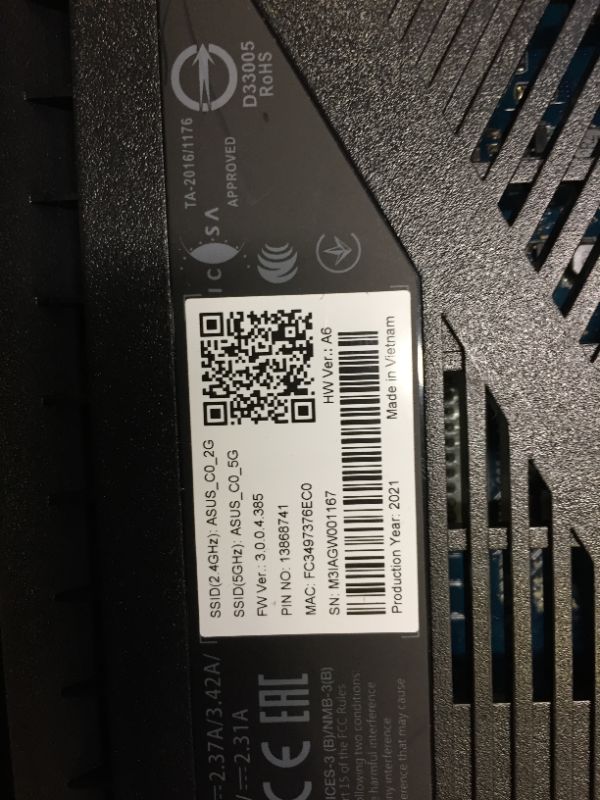 Photo 6 of ASUS WiFi 6 Router (RT-AX3000) - Dual Band Gigabit Wireless Internet Router * parts only; missing other half of power cord and antennas, severe package dmg. *