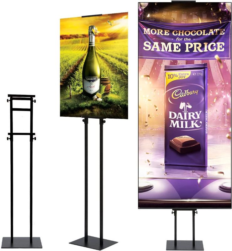 Photo 1 of HUAZI Poster Stand for Display Double-Sided Heavy Duty Sign Stand Holder Floor Freestanding Poster Board Stand with Base Adjustable Height Up to 75inches for Board & Foam,Black
