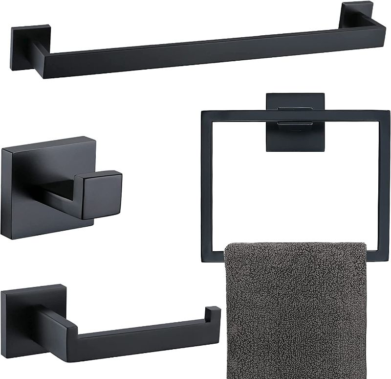 Photo 1 of Bathroom Towel Bar Sets Matte Black 4-Piece Bathroom Hardware Set Stainless Steel Bath Accessories Kit. Wall Mounted,23.6 Inch

