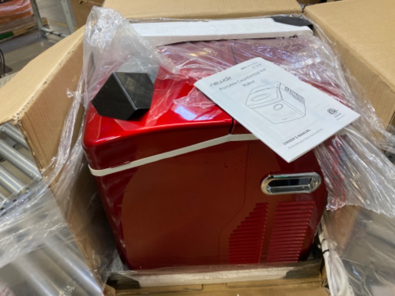 Photo 3 of FOR PARTS - NOT FUNCTIONAL - Portable Ice Maker 50 lb. Daily | Red | 3 Size Bullet Shaped Ice | *WET FROM PRIOR USE*  | Self Cleaning Quiet Operation Countertop Ice Machine | AI-215R
