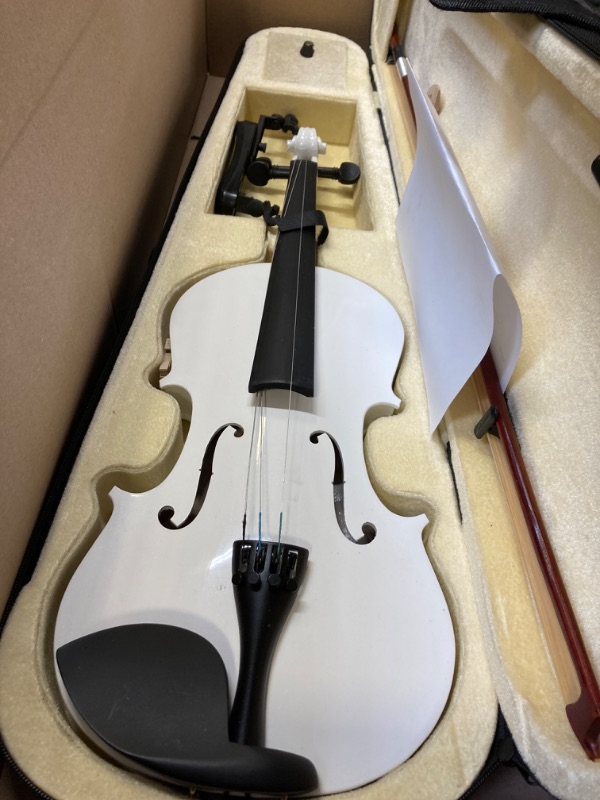 Photo 2 of ?Mendini By Cecilio Violin For Kids & Adults - 4/4 MV White Violins, Student or Beginners Kit w/Case, Bow, Extra Strings, Tuner, Lesson Book - Stringed Musical Instruments
