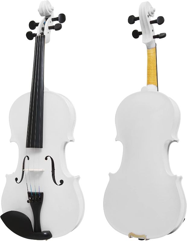 Photo 1 of ?Mendini By Cecilio Violin For Kids & Adults - 4/4 MV White Violins, Student or Beginners Kit w/Case, Bow, Extra Strings, Tuner, Lesson Book - Stringed Musical Instruments
