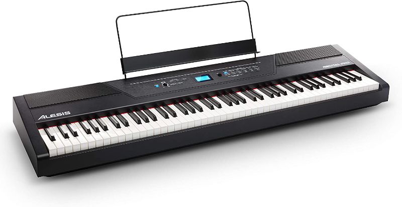 Photo 1 of Alesis Recital Pro - 88 Key Digital Piano Keyboard with Hammer Action Weighted Keys, 2x20W Speakers, 12 Voices, Record and Lesson Mode, FX and Display - MISSING MUSIC NOTE STAND -
