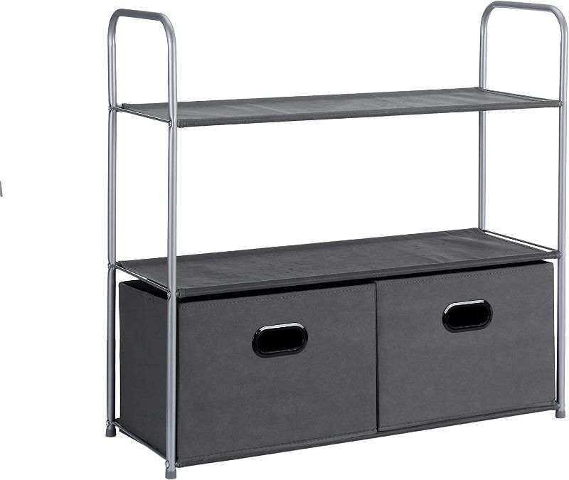 Photo 1 of Amazon Basics Closet Storage Organizer with Fabric Bins and Shelves, 32.7" x 12.2" x 31", Gray