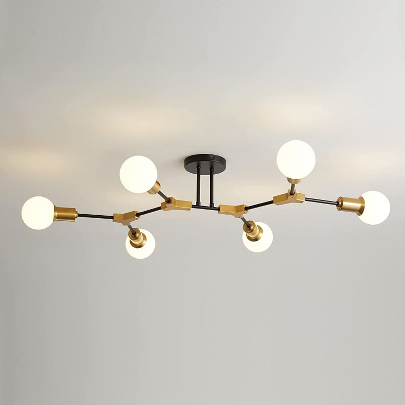 Photo 1 of Epinl Modern Sputnik Light Fixture 6-Lights Chandelier Black and Gold Chandelier Metal Semi Flush Mount Ceiling Light for Bedroom Living Room Hallway.E26 Socket
