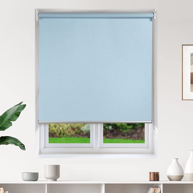 Photo 1 of *BLUE, NOT SKY BLUE*  Roller Shades for Window ,100% Blackout UV Protection Striped Jacquard Blinds ,Same Color Coated,Window Shades,Window Blinds for Home Office ,Easy to Install Blue, 58''x72")
