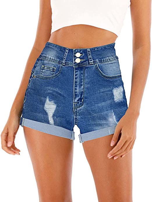 Photo 1 of Haola Women's Juniors Denim Shorts Summer SIZE SMALL Stretchy Frayed Raw Hem Distressed Jeans Shorts
