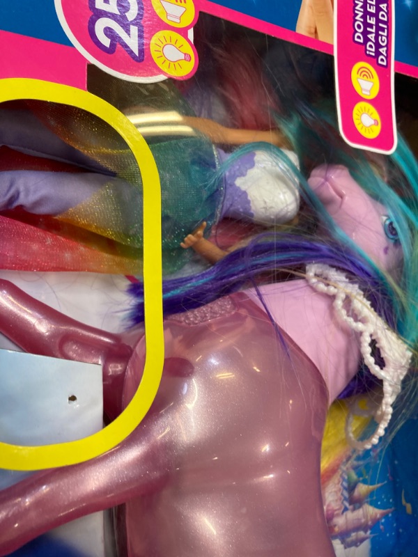 Photo 3 of Barbie Dreamtopia Magical Lights Unicorn with Rainbow Mane, Lights & Sounds, Barbie Princess Doll with Pink Hair and Food Accessory, Gift for 3 to 7 Year Olds [Amazon Exclusive]